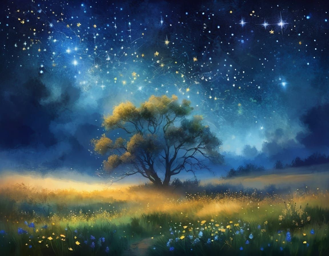Starry Meadow: Wildflowers Under a Sapphire Sky