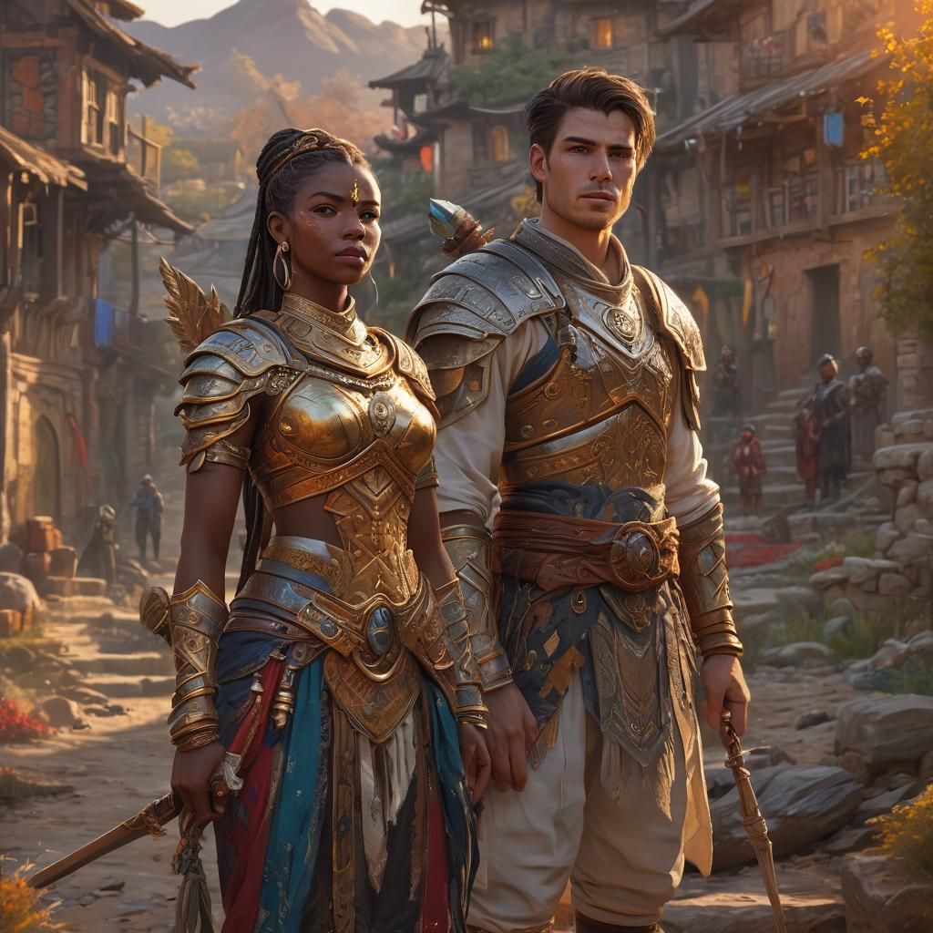 Defiant Warrior and Healer in Fantasy Oil Painting