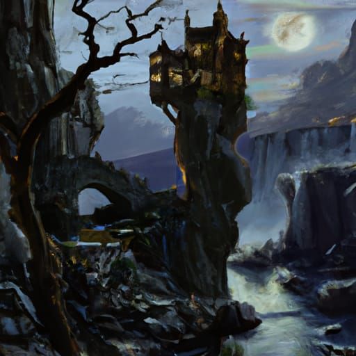 Haunted Mansion Oil Painting with Pumpkin Monster