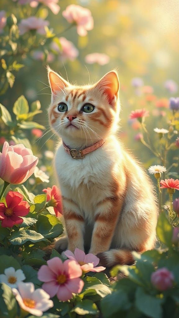 Whimsical Cat in Impressionist Garden