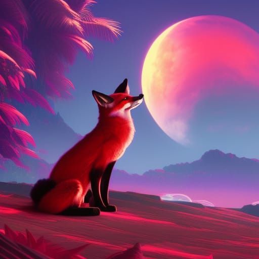 Synthwave Fox Profile in Detailed Matte Painting
