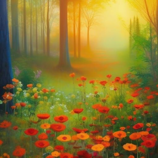 Lush Marigold Flowers in Ethereal Fantasy Garden