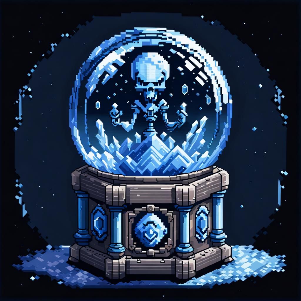 Blue Spirit in Crystal Globe: 8-bit Pixel Art
