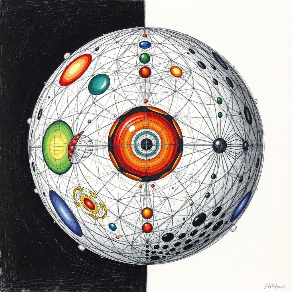 Exotic Sphere: Surreal Pen Drawing with Impasto Outlines