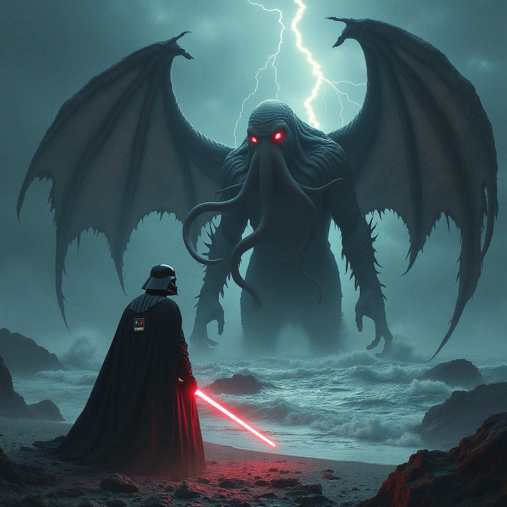 Darth Vader Confronts Cthulhu in Cosmic Horror Scene