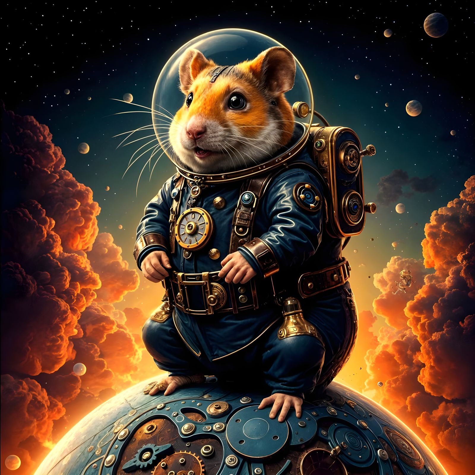 Steampunk Hamster Blazes Trail on Vibrant Alien World