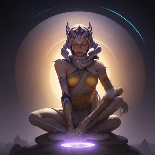 Ahsoka Tano Meditating in Desert Landscape