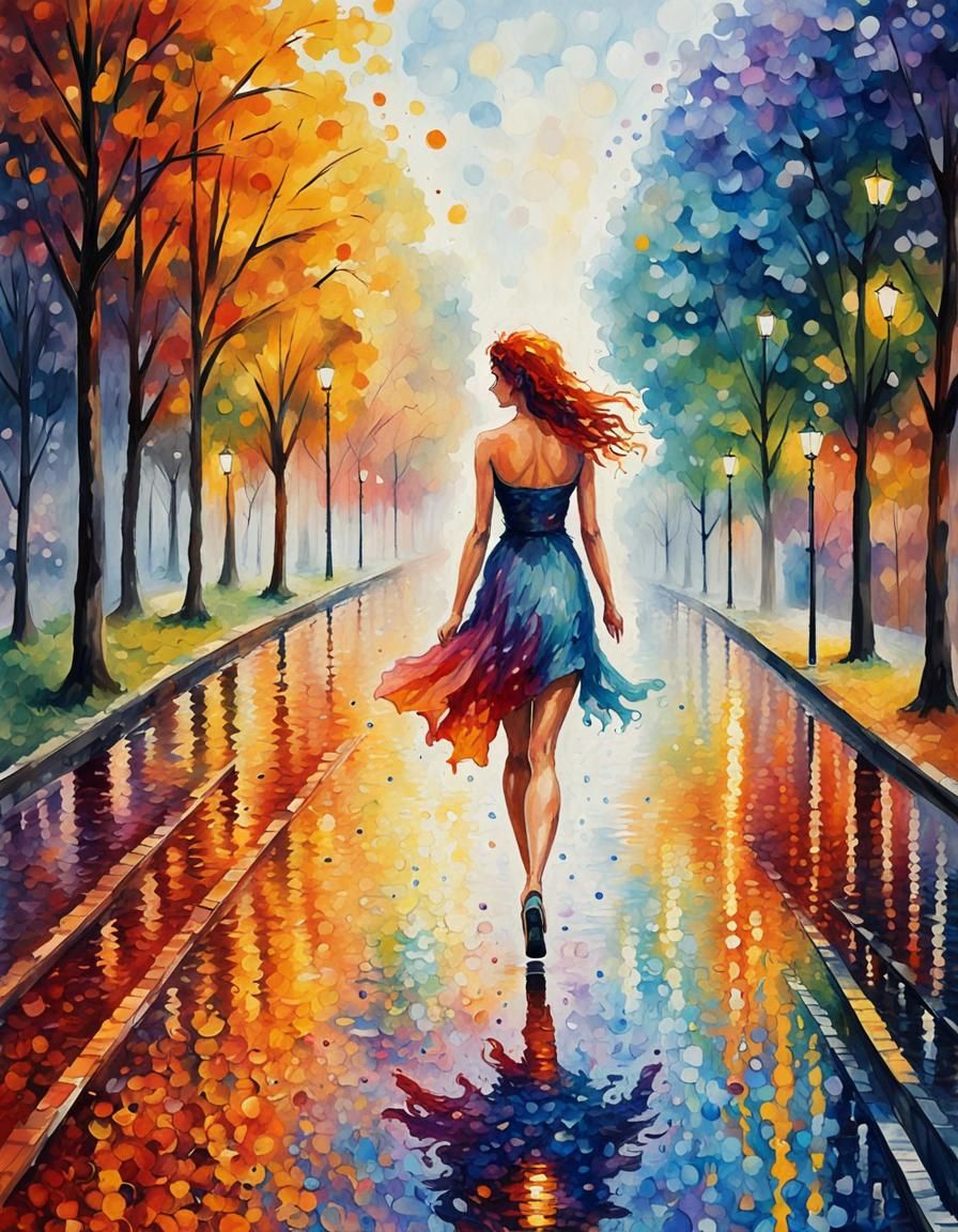 Aetherpunk Scene with Pointillism and Gouache Effects