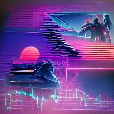 Vibrant Synthwave Sunset with Neon Grid