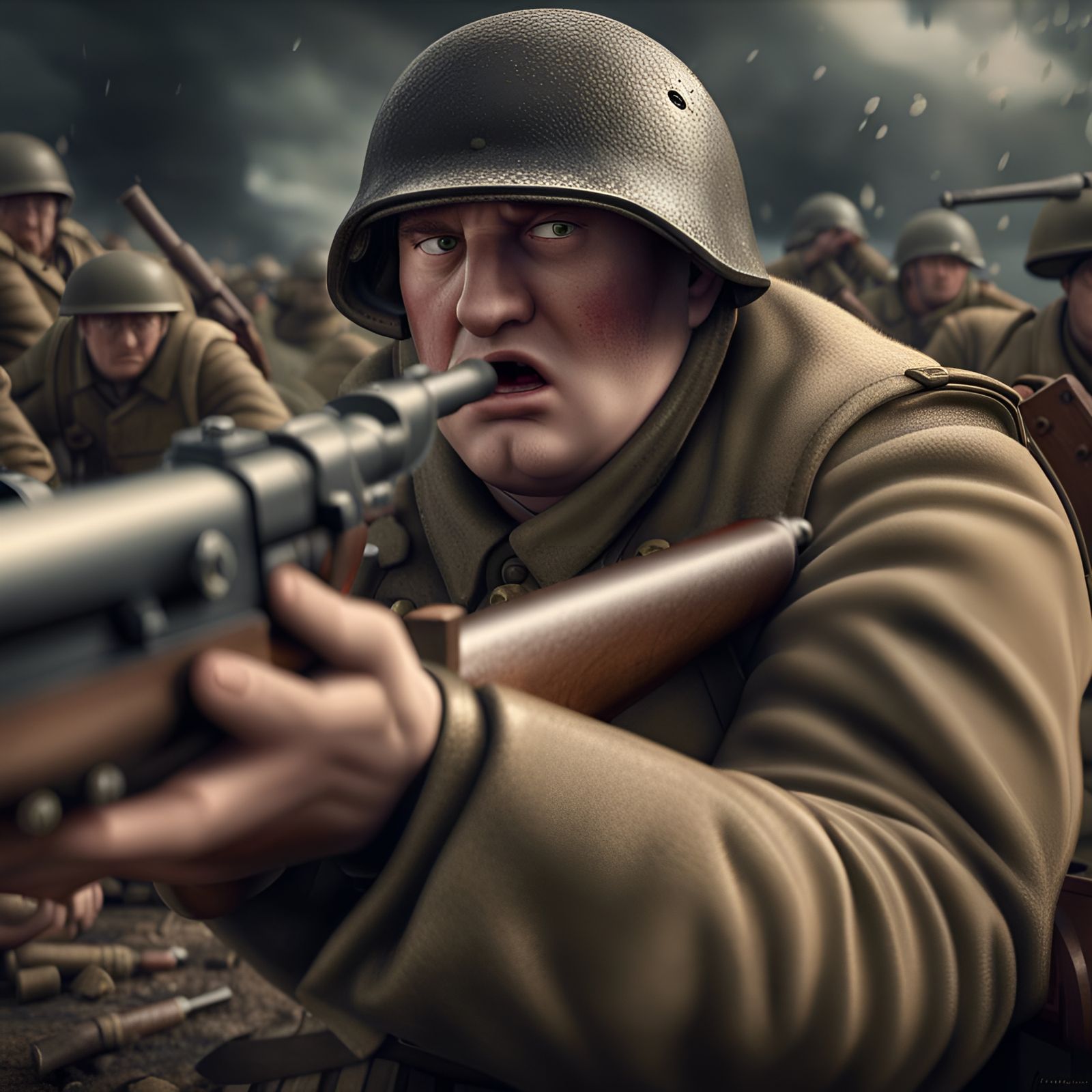 Peter Griffin in WW2 Trench: Hyperrealistic Image