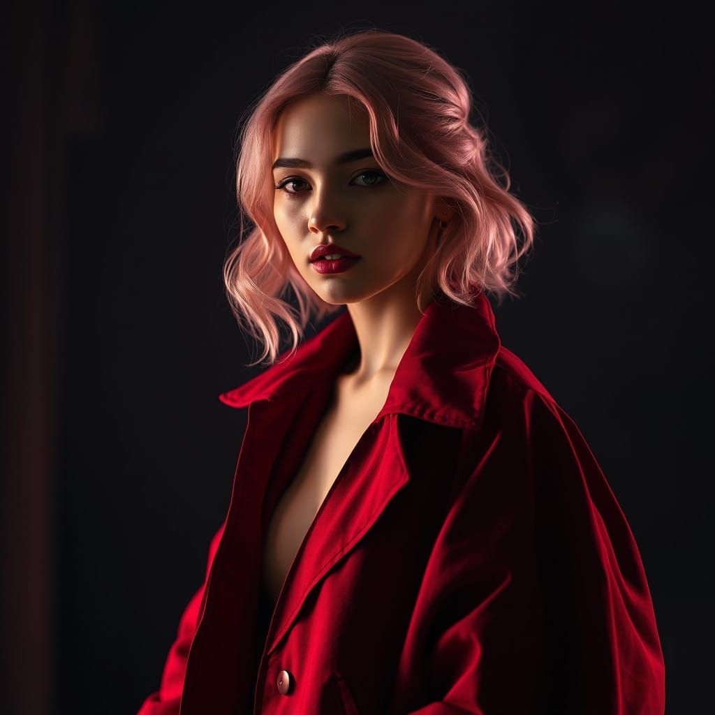 Elegant Model in Dimly Lit Room with Soft, Moody Lighting