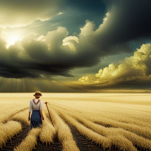 Farm Girl Working on Field on a Hot Summer Day