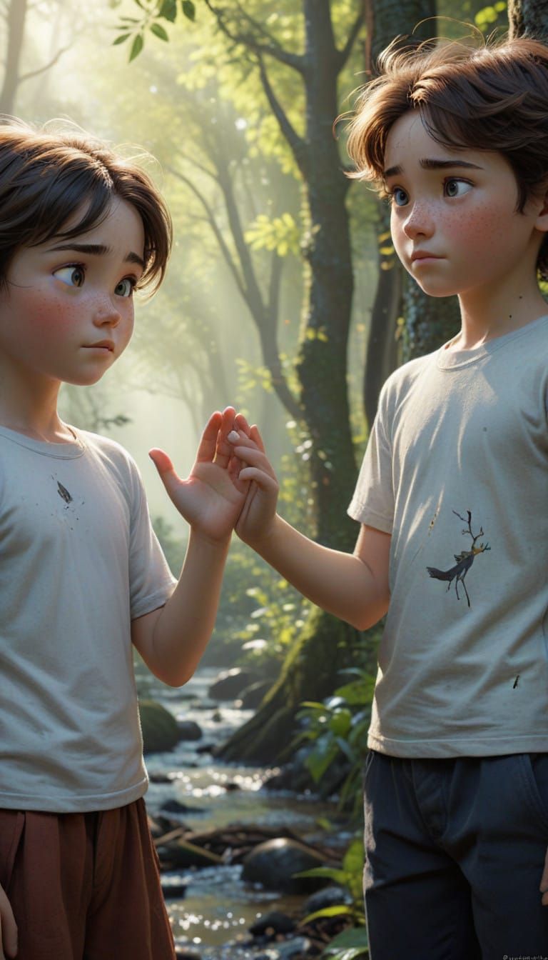 Whimsical Forest Duo in Vibrant CGI Style