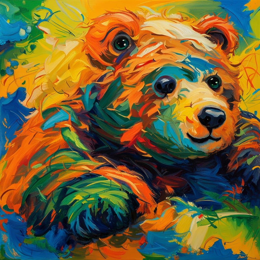Fauvist Teddy Bear Oil Painting on Canvas