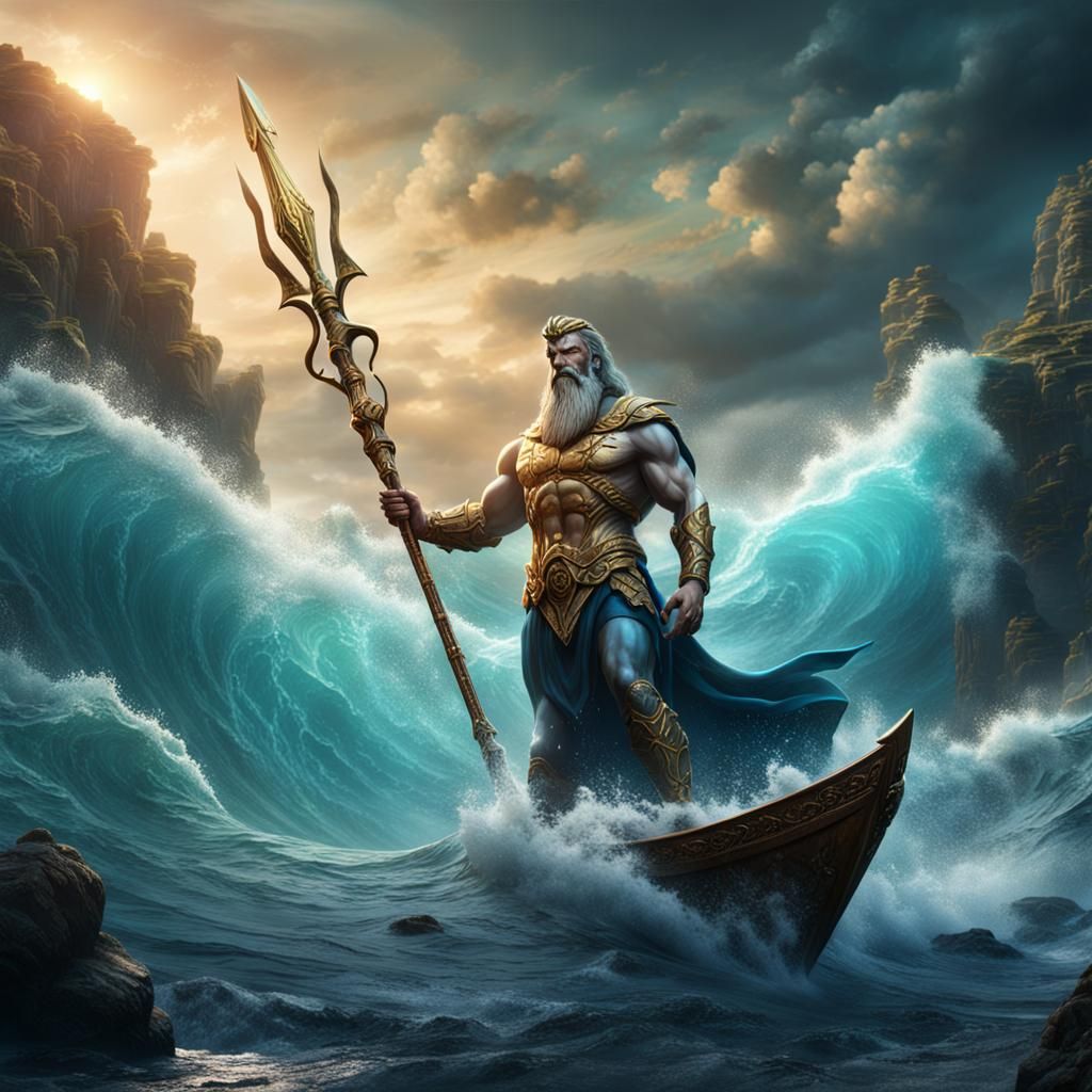 Poseidon with Trident: Detailed Fantasy Art
