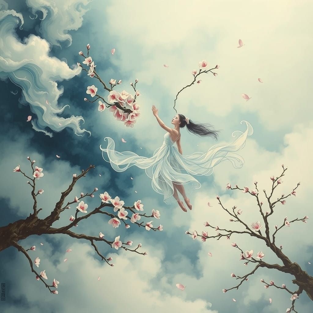 Harmonious Dance in Ethereal Asian Art Style