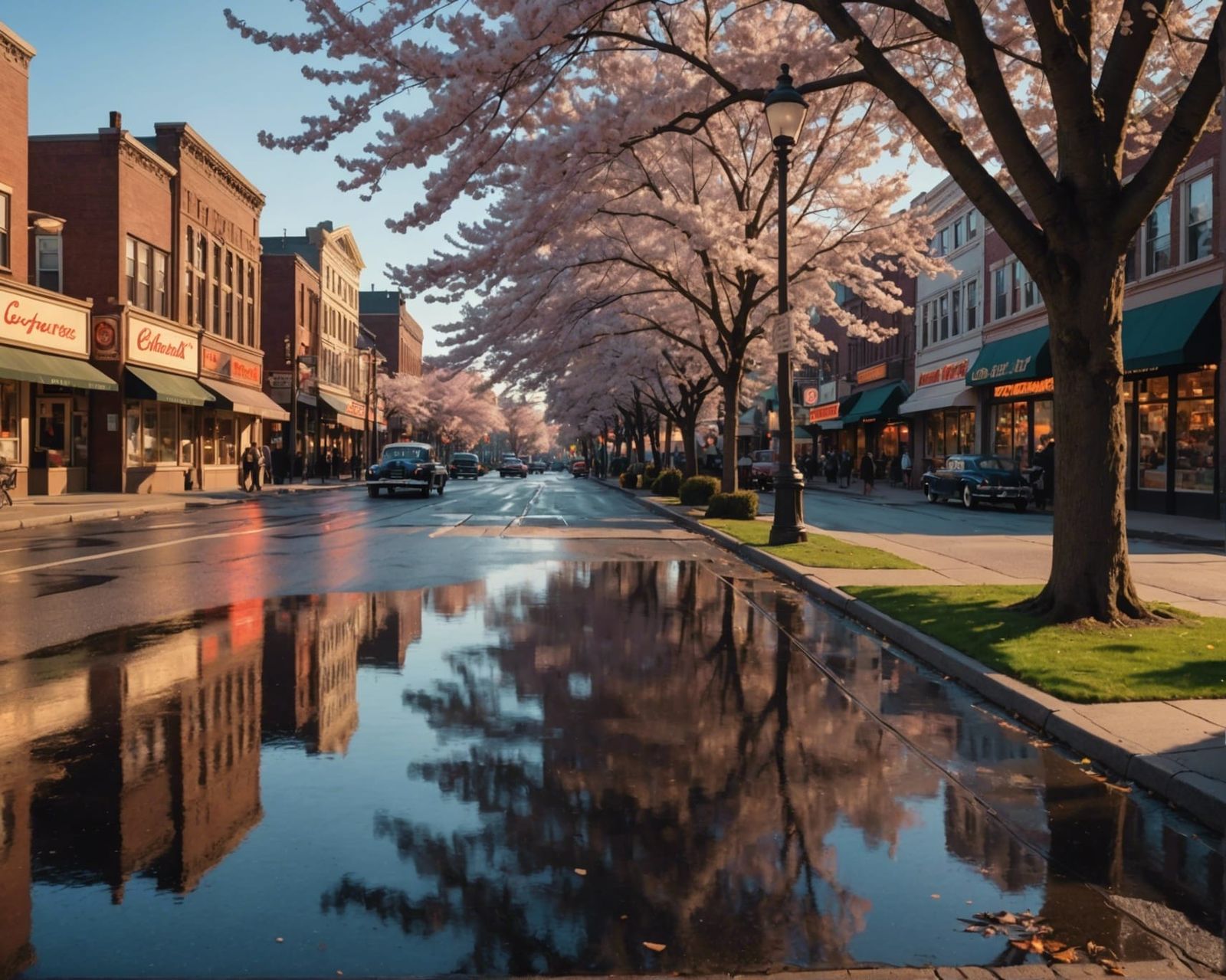 1940s City Street Corner at Magic Hour