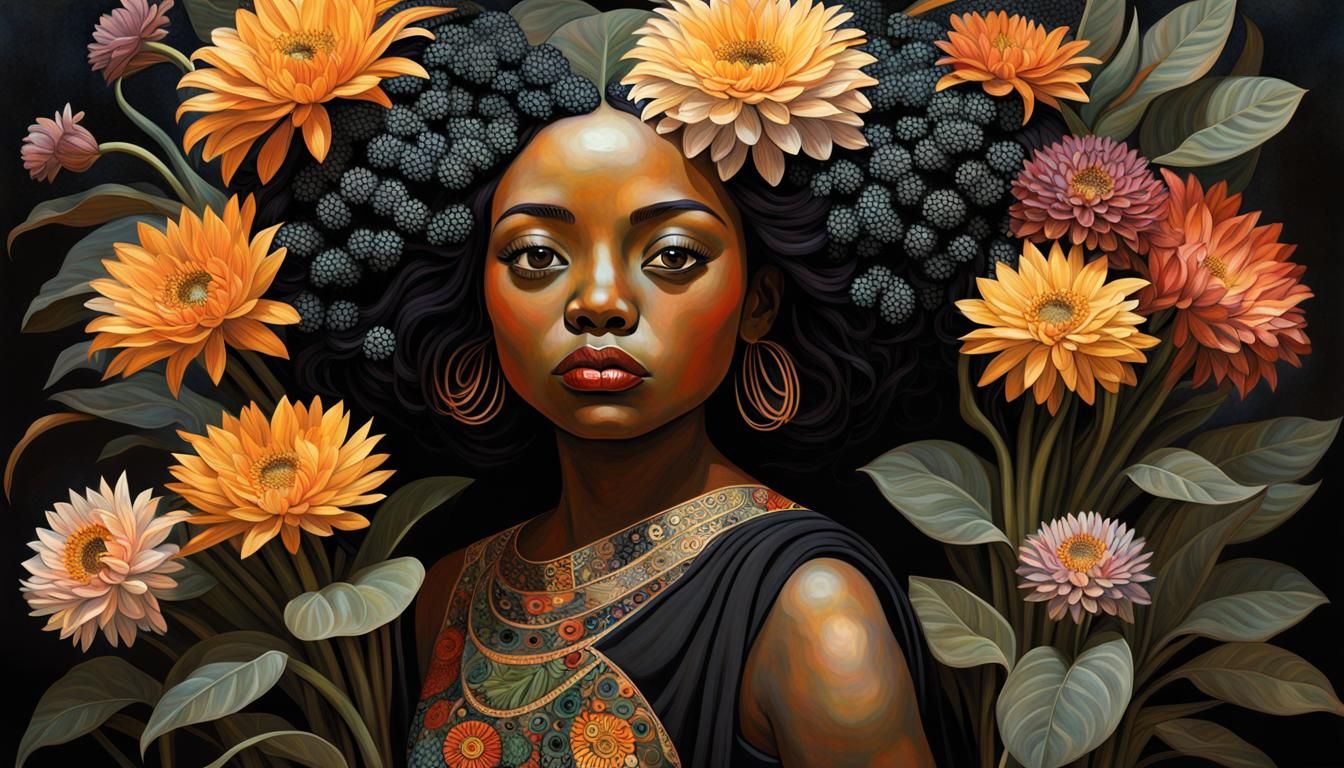 Exotic Flowers with Toddler in Surreal Style