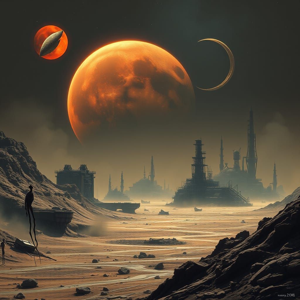 Barren War Moon Zirath Hangs in Crimson Darkness