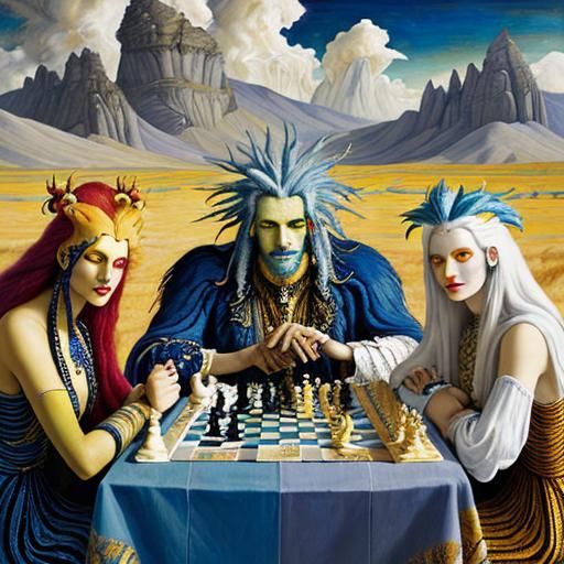 Cosmic Chess Game in Oil Painting Style