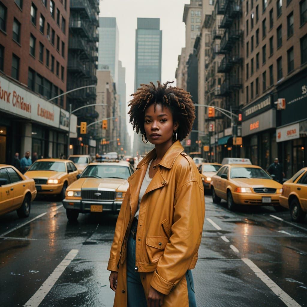 Strong-Willed Woman in 90s Attire Walks New York Streets in....