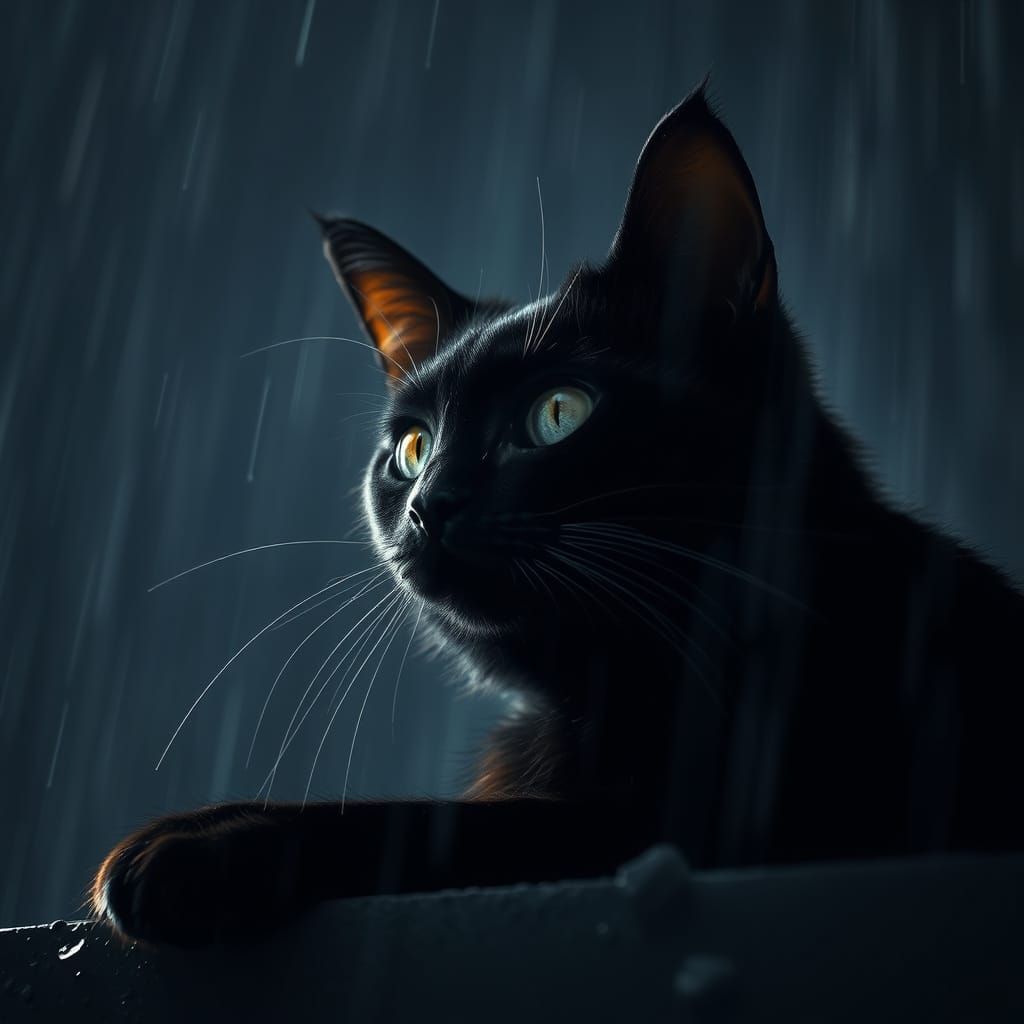 Chat Noir in Rain, Giger-Inspired Dark Realism