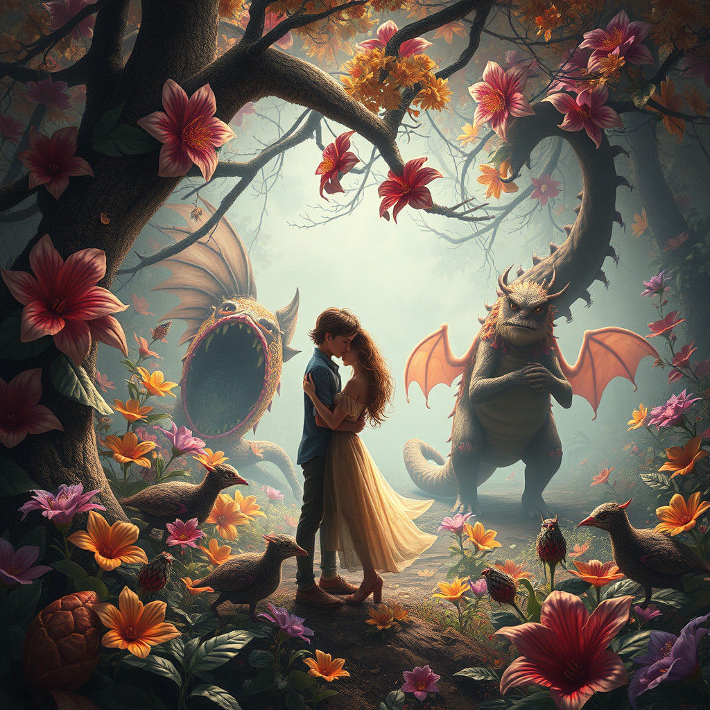 Whimsical Couple in Mythical Realm: Matte Painting