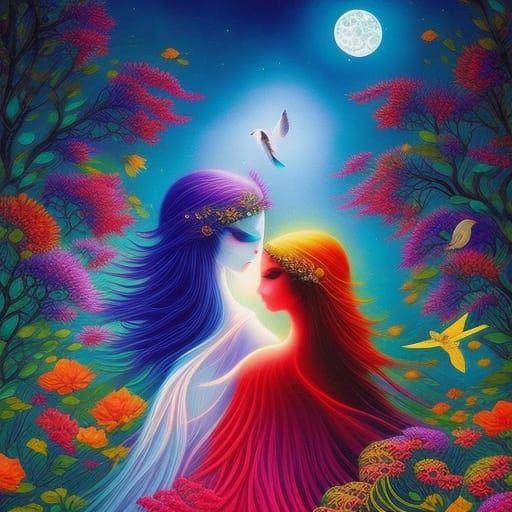 Celestial Women in a Magical Fairytale Scene