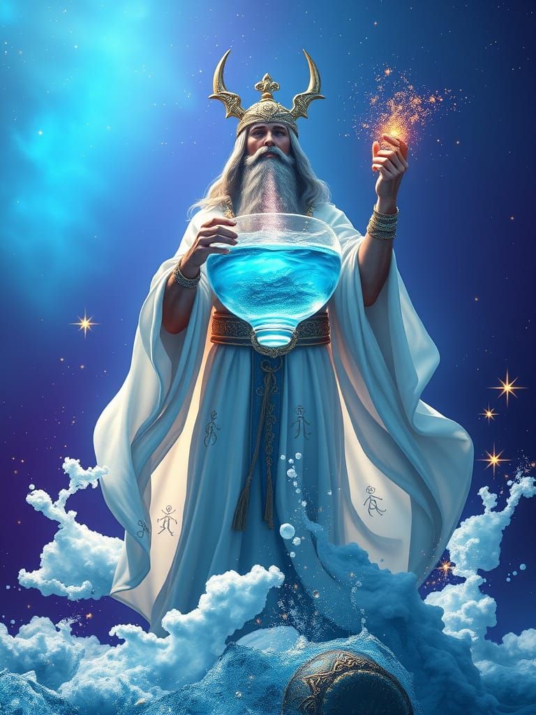 Majestic Aquarius Water Bearer in Vibrant, Ethereal Aura