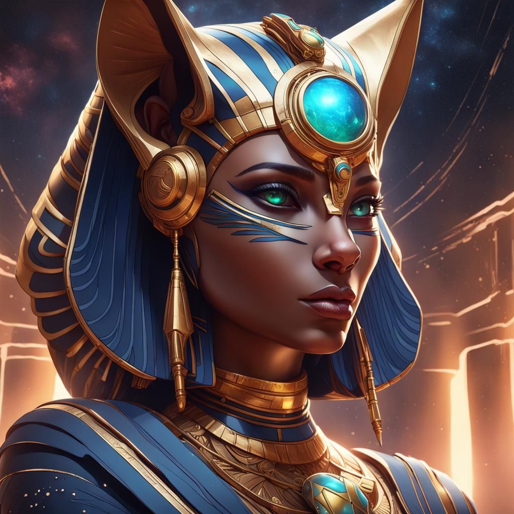 Bastet in Space: Hyperdetailed Digital Art Portrait