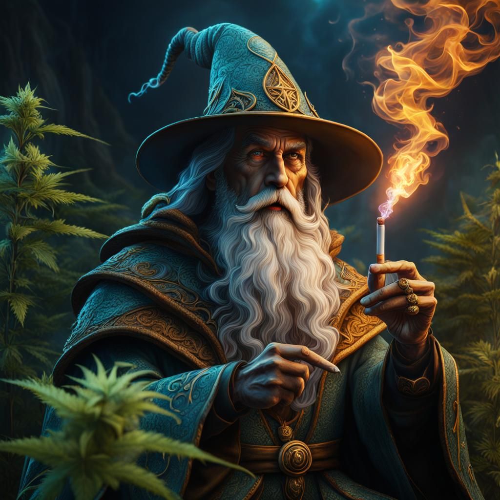 Wizard Smoking Weed in Detailed Matte Painting