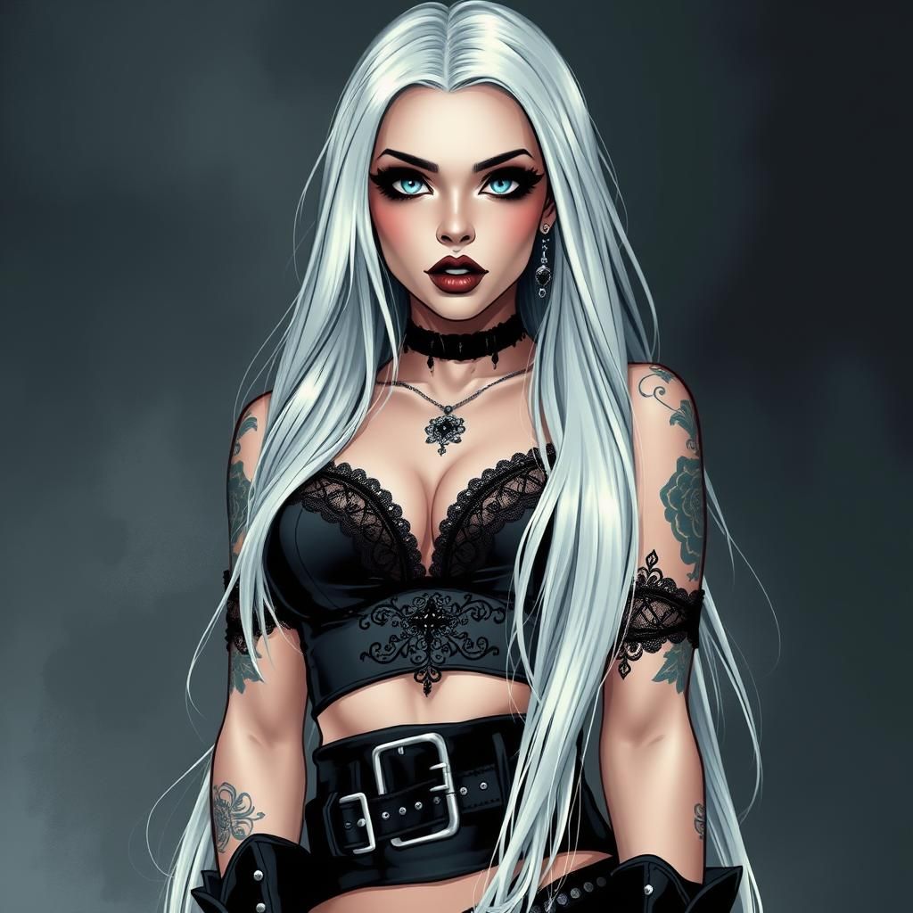 breathtaking woman, bright eyes, long luscious white hair, p...