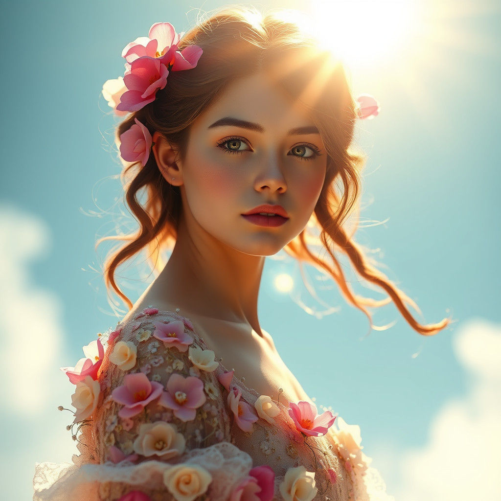 Ethereal Flower Girl Portrait in Radiant Sunlight