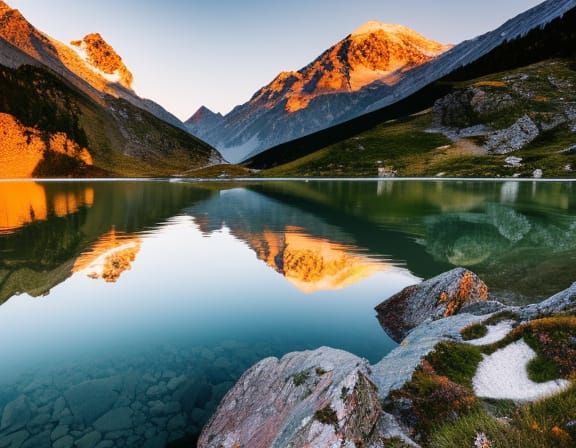 Sunrise Over Serpentine Mountain Lake, Austria