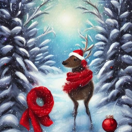 Magical Christmas Reindeer in Winter Wonderland
