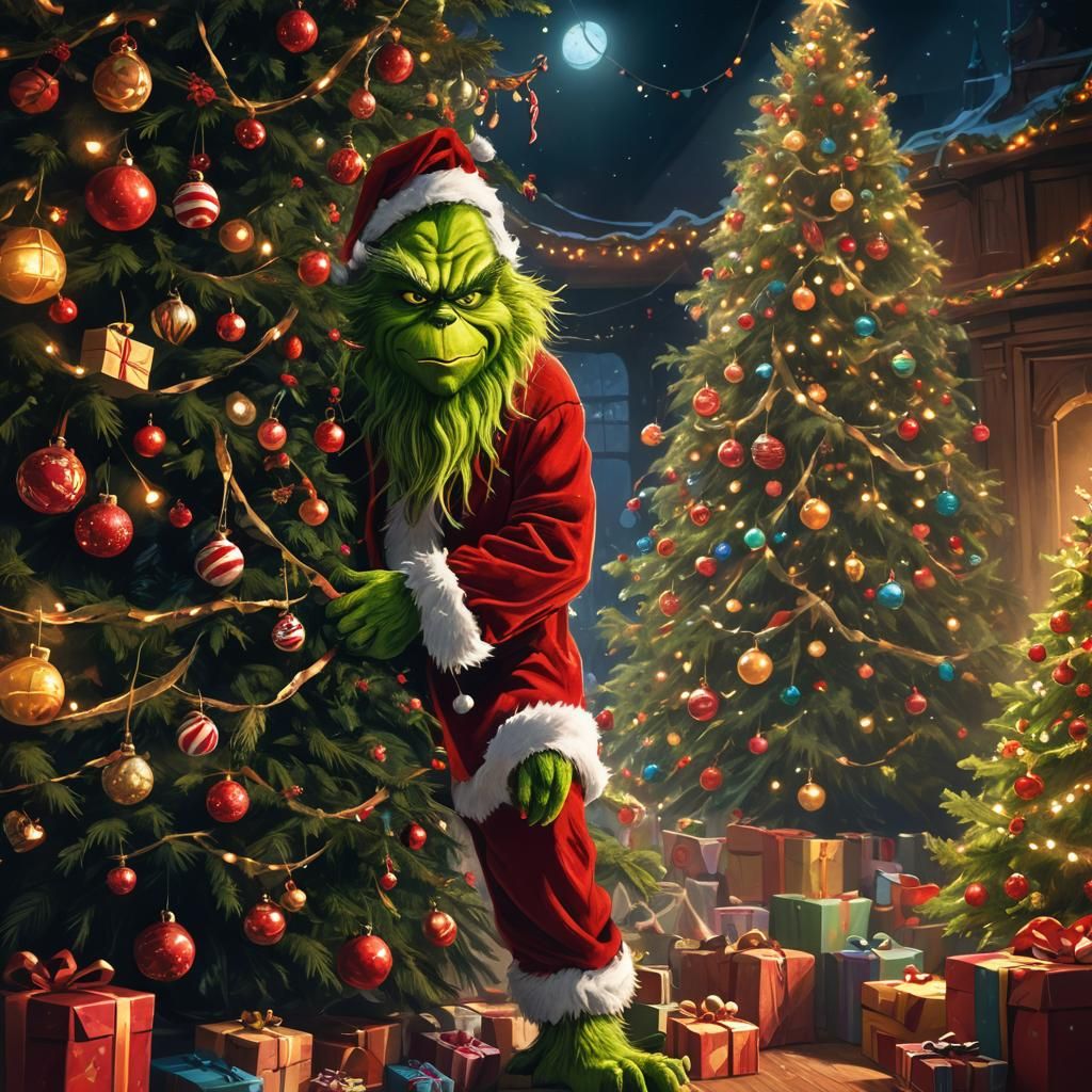 Grinch Stealing Christmas Gifts: Fantastical Concept Art