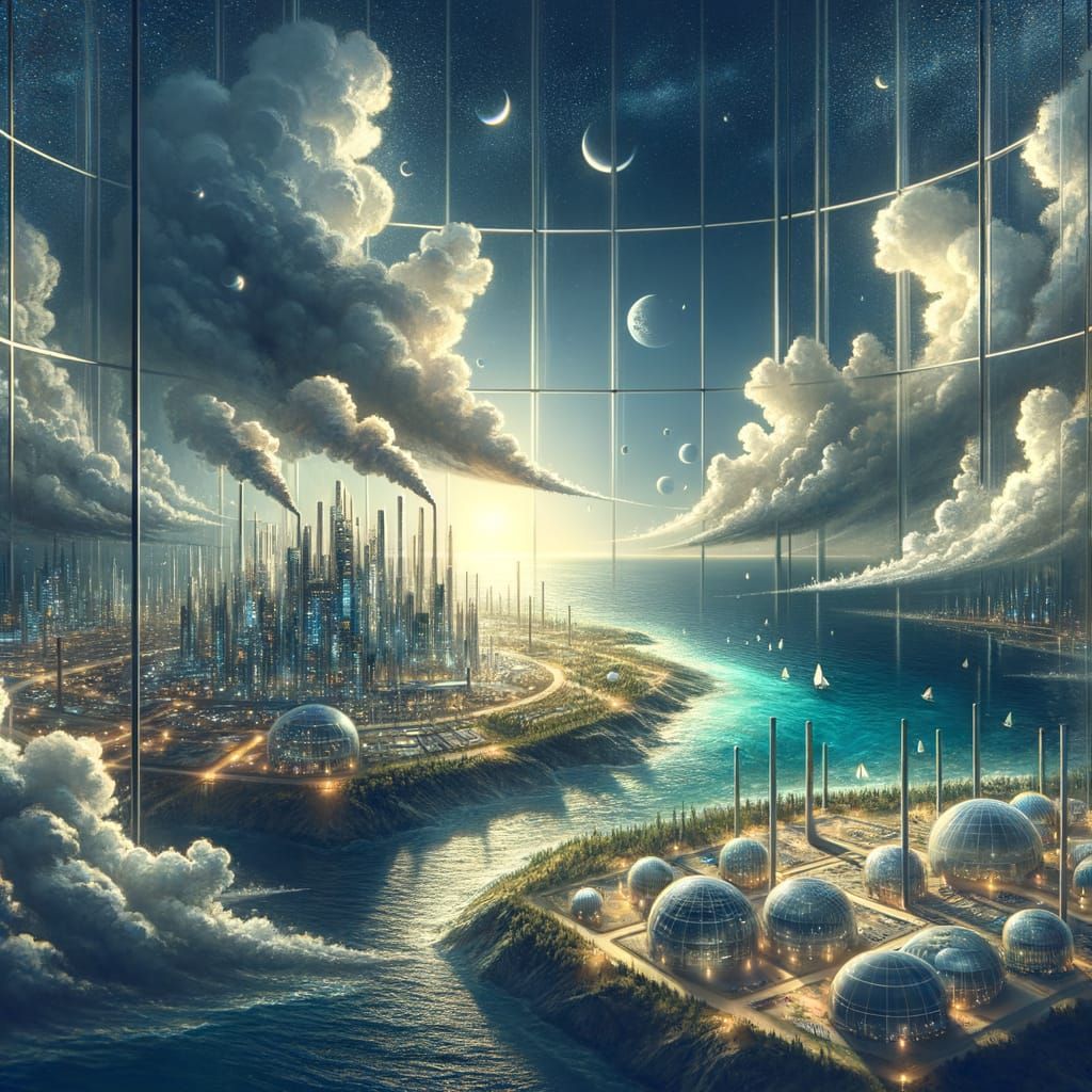 Miniature Arcology in Glass Bathroom: Sci-Fi Wallpaper