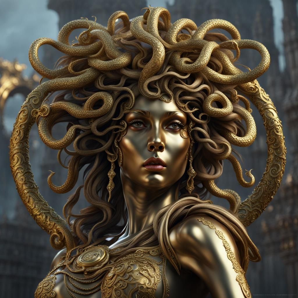 Metallic Medusa Statue in Gold and Silver