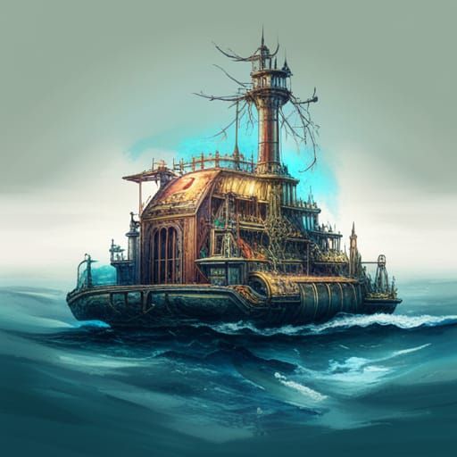 Luminous Submarine in Marine Ecosystem: Digital Painting