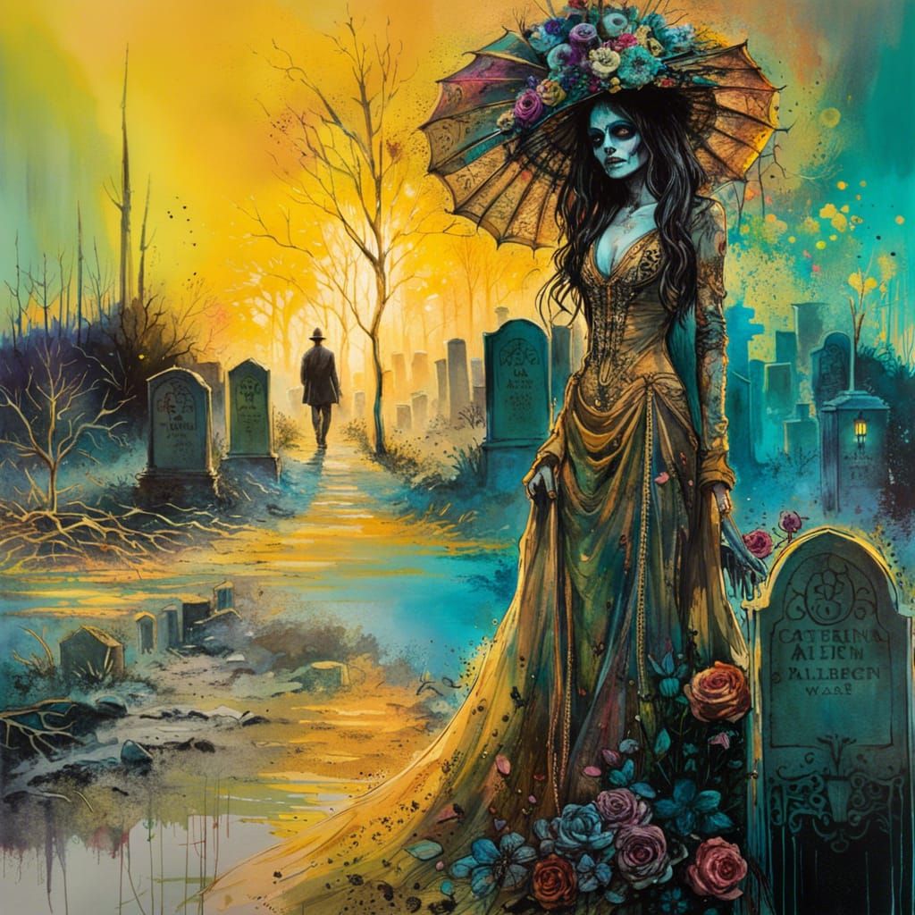 La Catrina walking down the graveyard