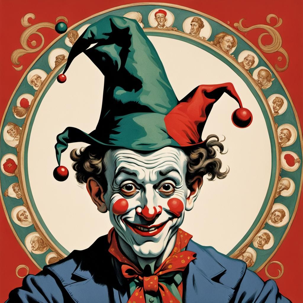 Sarcastic Jester Logo in Rockwell Style