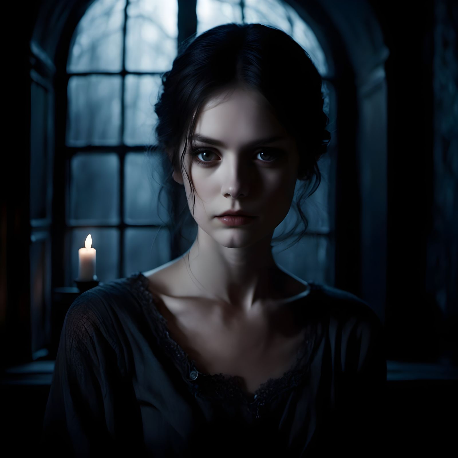 Mysterious Gothic Beauty in Moonlit Shadows