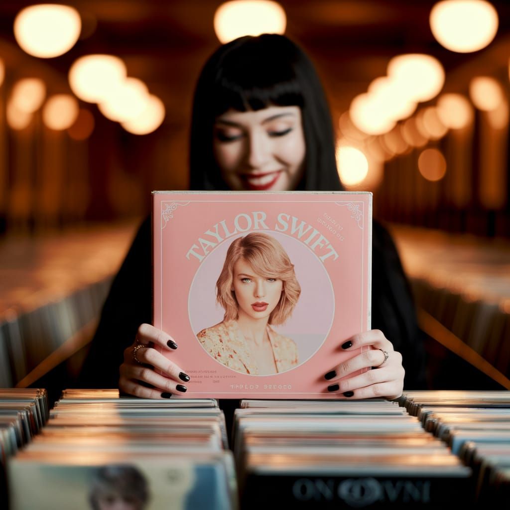 Goth Woman Delights in Pastel Taylor Swift Record