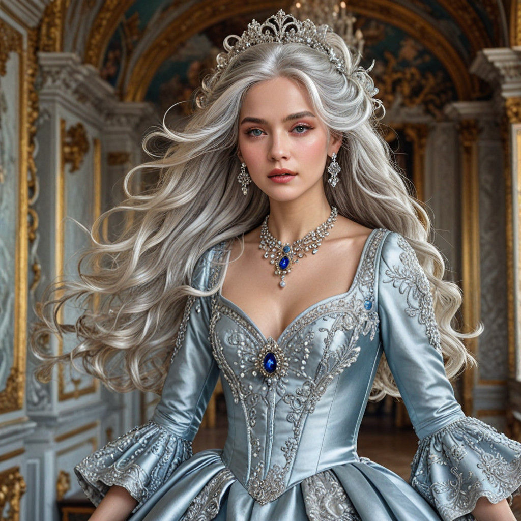 Elegant Silver Goddess in Rococo Attire
