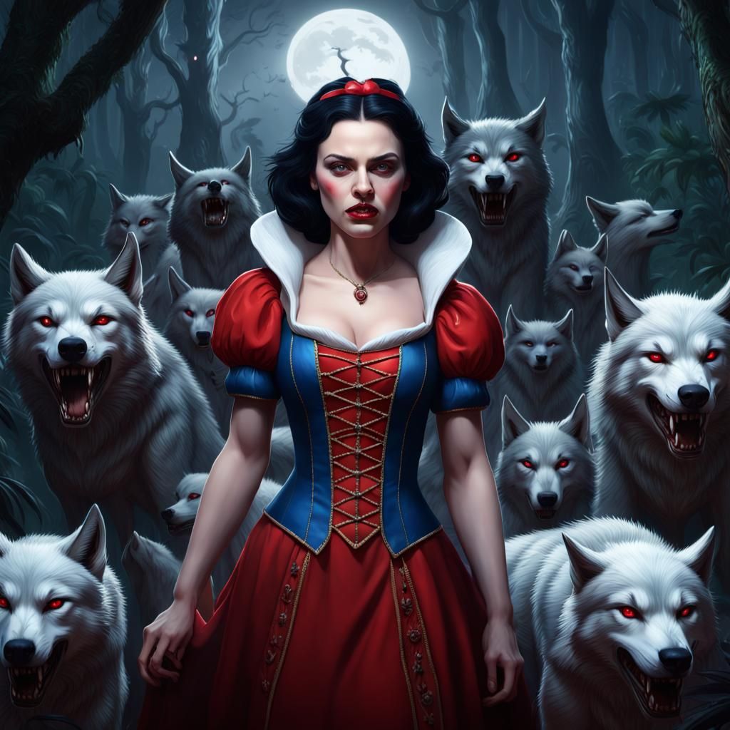 The Princess snow white with groop of demon wolves