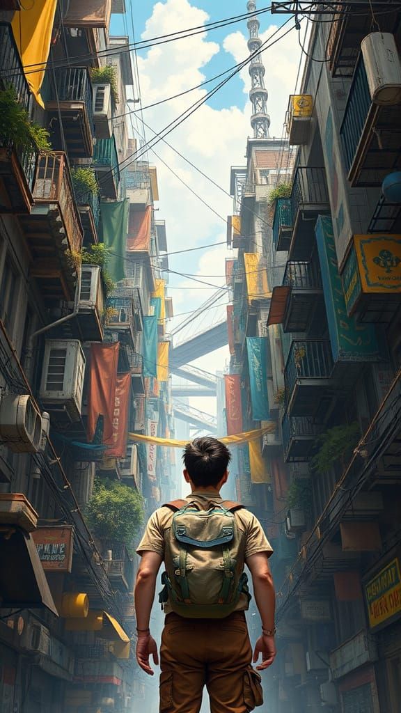 Cyberpunk Cityscape with Figure in Oil Painting Style