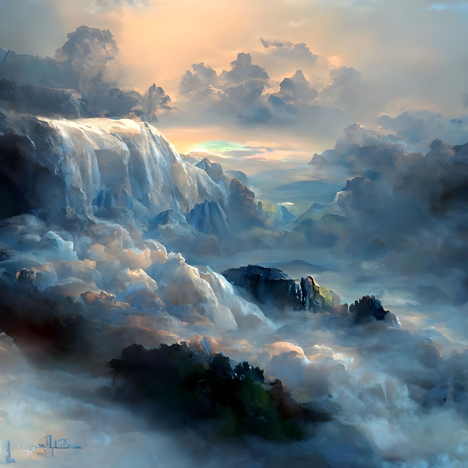 Cloud Waterfall: A Romanticism Oil Painting