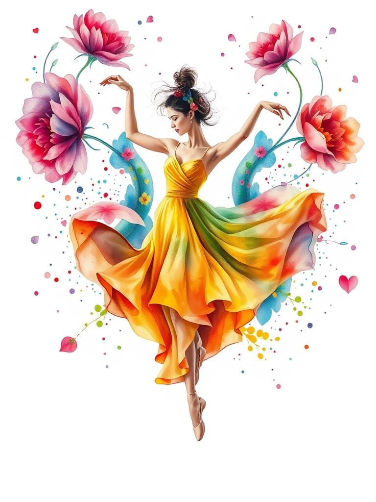 Woman in Vibrant Floral Dance