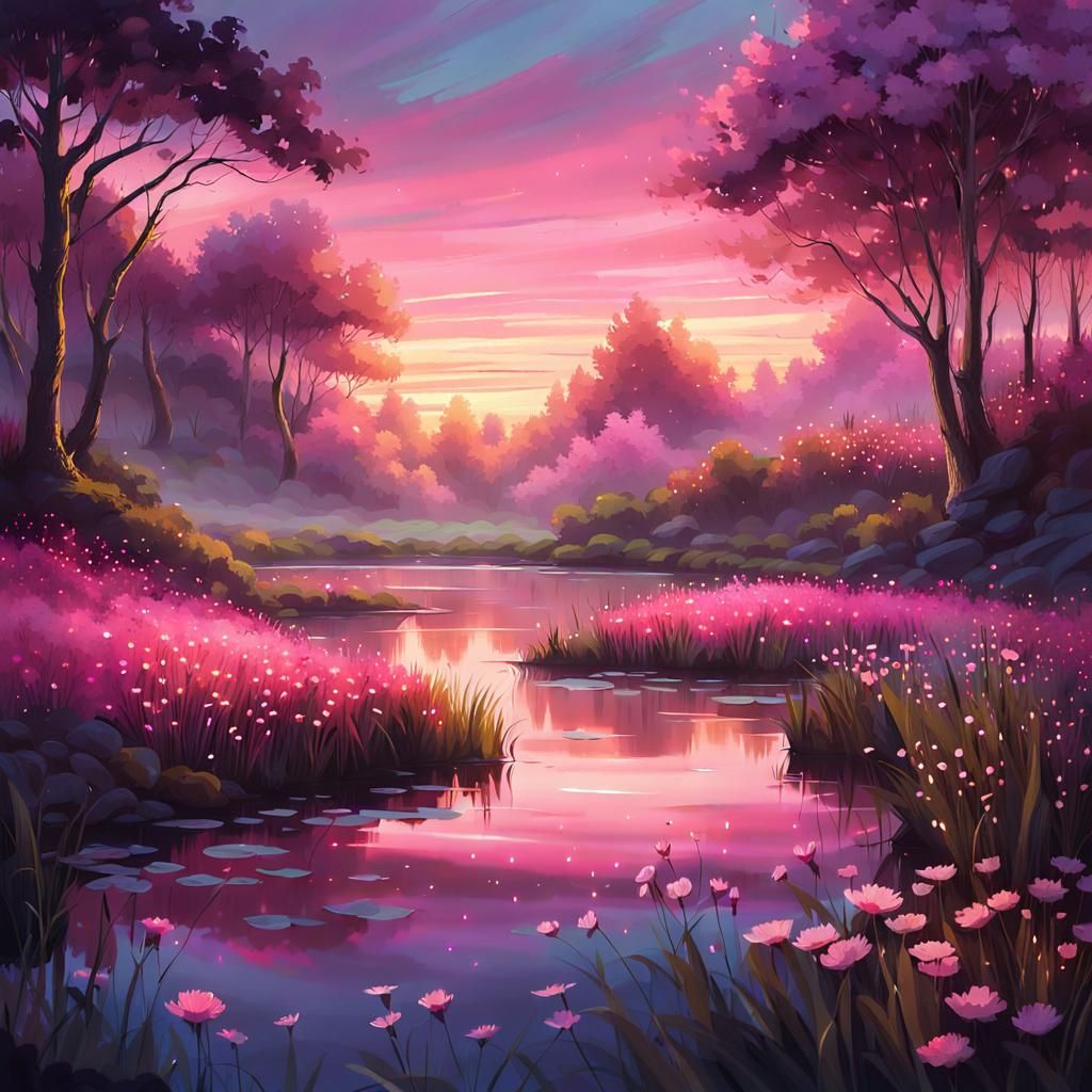 Pink Fantasy Landscape in Disney Style