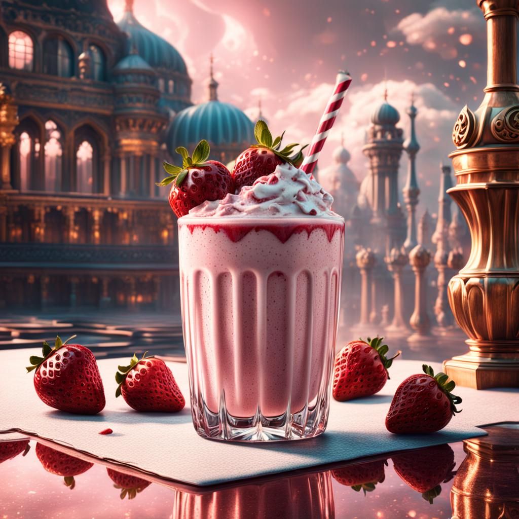 Strawberry Milkshake and Luxury Vacation Digital Painting